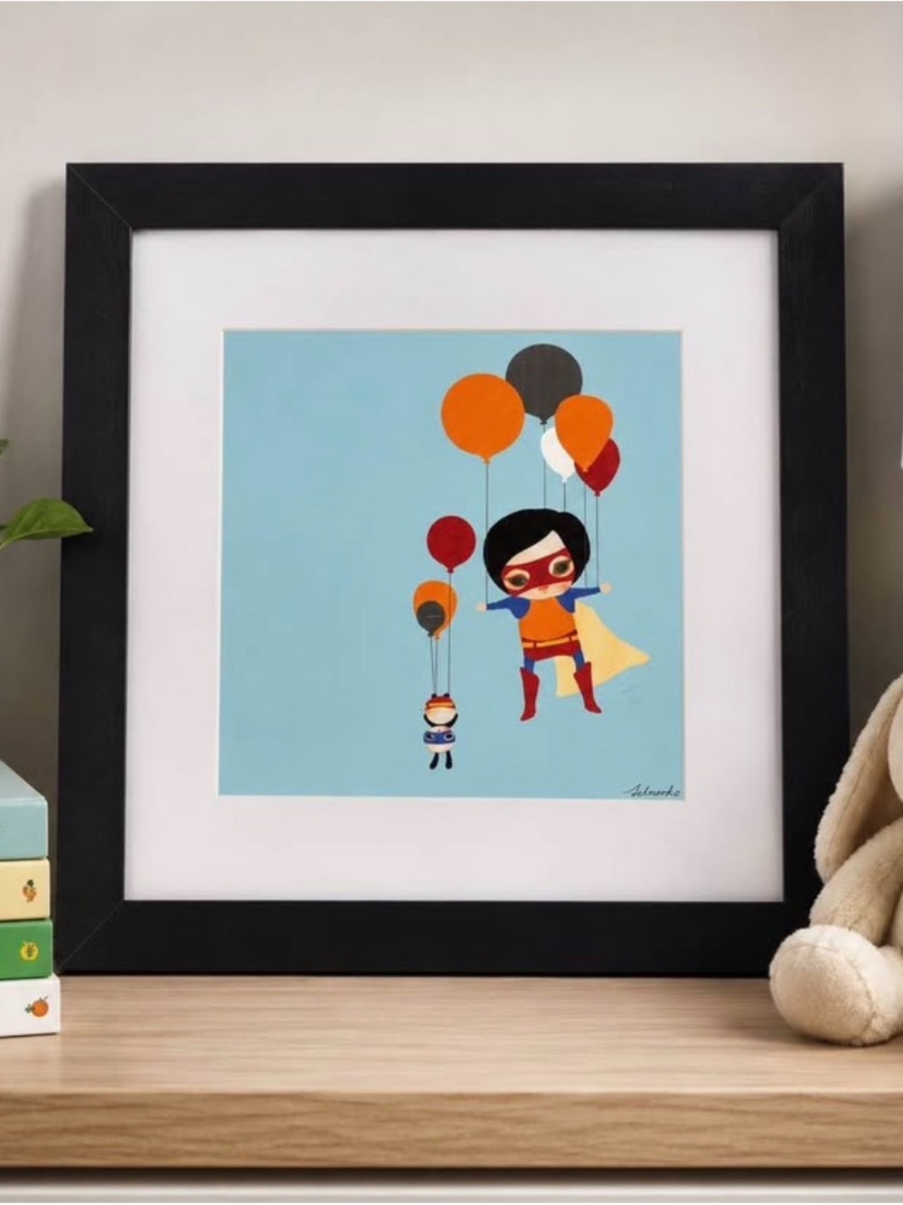 Adorable Collectable Balloon Superhero Art Print – Framed 12*12
